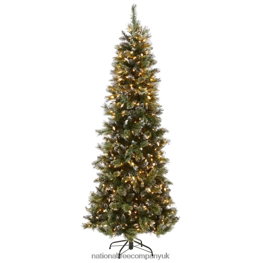 Trees | National Tree Company Pre-Lit Artificial Slim Christmas Tree Green Glittery Bristle Pine White Lights Includes Stand 75 Feet F2L4F127